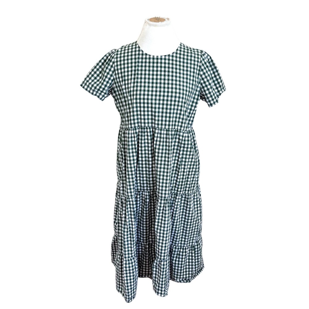 Tradlands Gingham Tiered Lagenlook Midi Dress Size S Green Minimalist Oversized - Picture 2 of 13